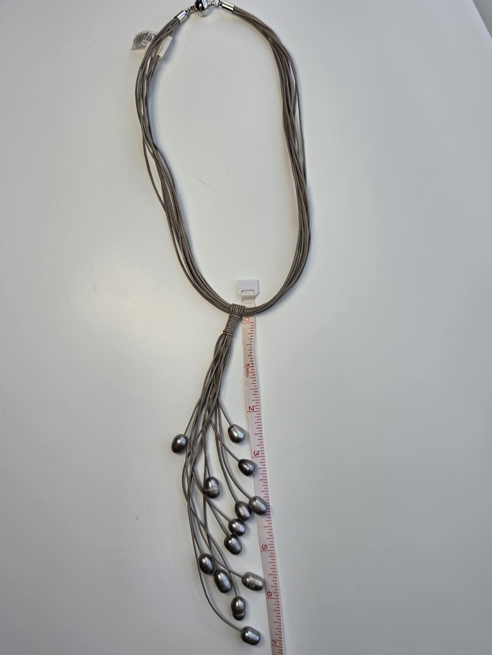 Multi-Strand Grey and Silver-Tone Lariat Necklace w Pearls w magnetic closure - Picture 8 of 9